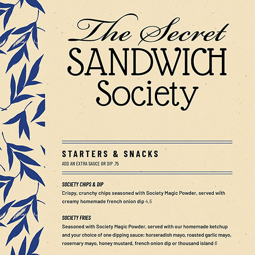 Sandwich restaurant rebrand and menu design
