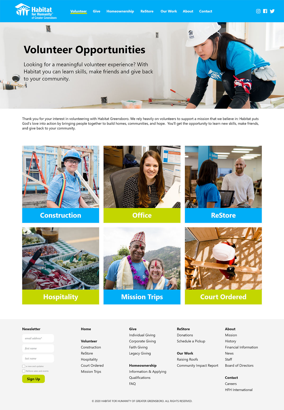 Habitat for Humanity Greensboro volunteering page design