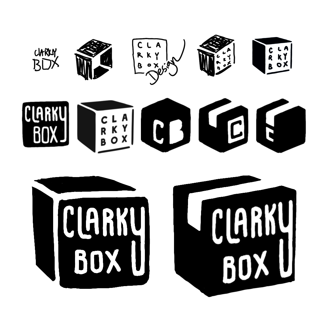 Clarkybox logo design sketches