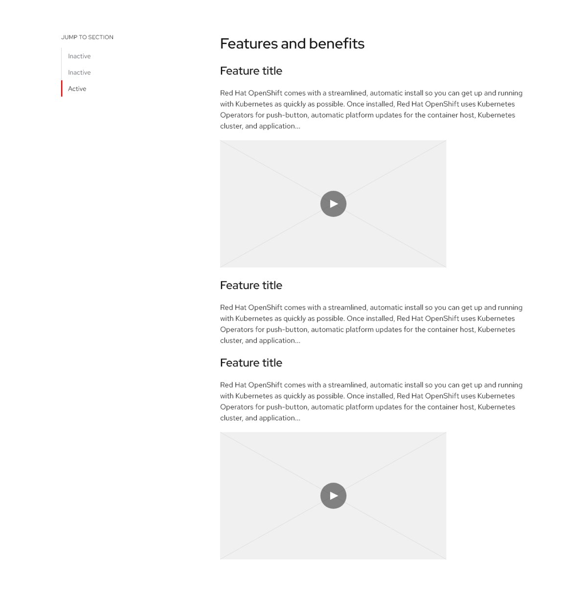 A new template for a features section of a product page that does include video
